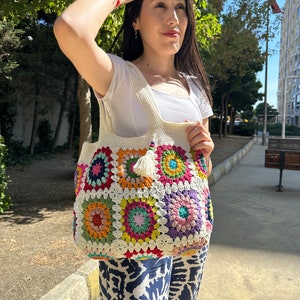 Crochet Bag, Granny Square Bag, Shoulder Bag, Patchwork Bag, Colorful Bag, Women's Bag, Summer Bag, Afghan Bag, Boho Bag, Cristamas Bag Gift image 8
