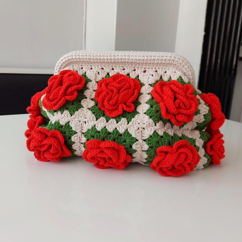 Handmade Sunflower Crochet Clutch Bag: Granny Square Purse, Gift for- her, Galentine's Day Gifts Bag image 6