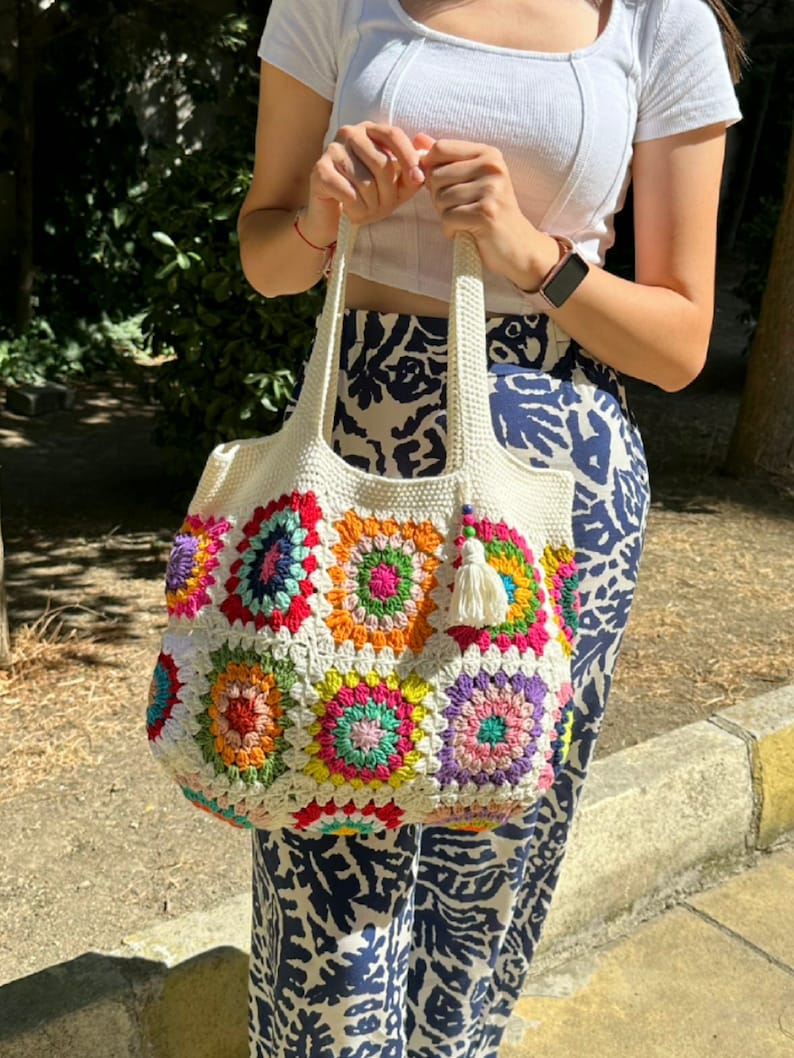 Crochet Bag, Granny Square Bag, Shoulder Bag, Patchwork Bag, Colorful Bag, Women's Bag, Summer Bag, Afghan Bag, Boho Bag, Cristamas Bag Gift image 2