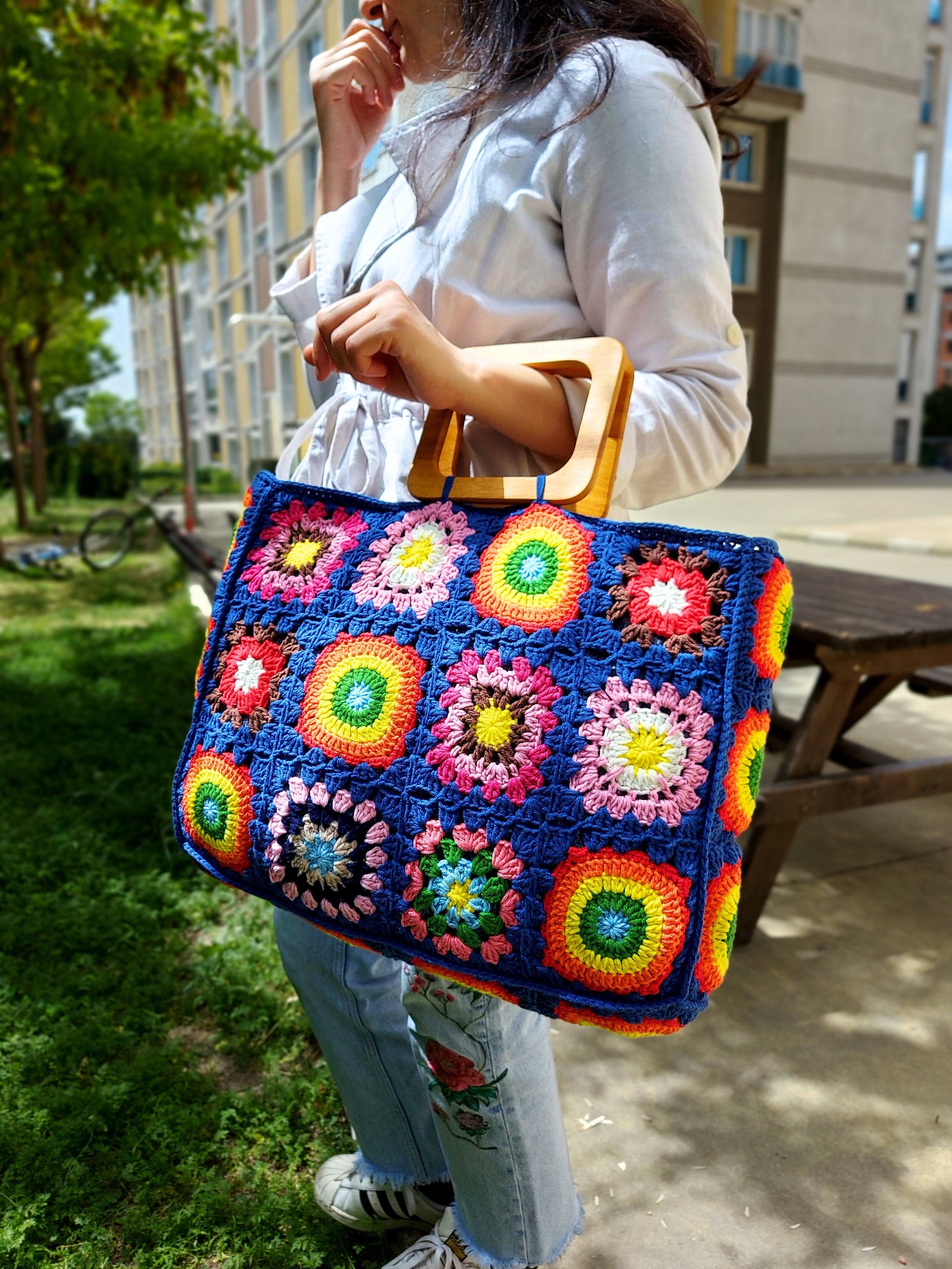 Blue top handle bag shop