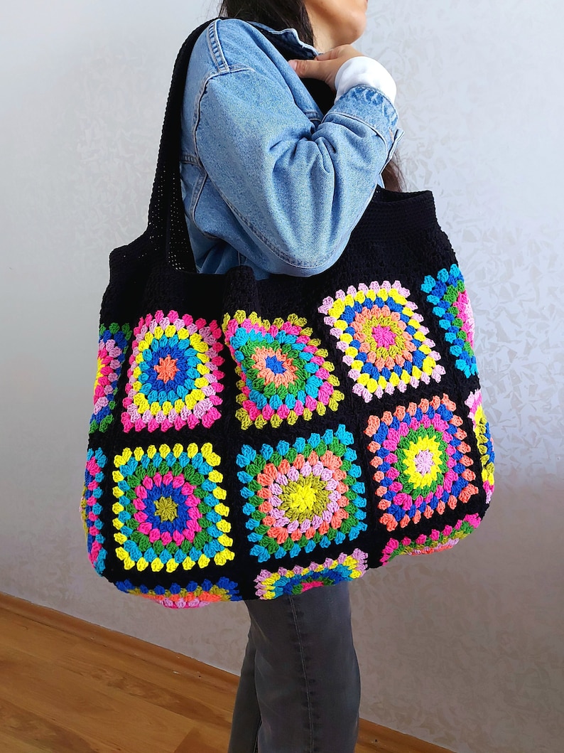 Crochet Bag, Granny Square Bag, Patchwork Bag, Shoulder Bag, Colorful Bag, Boho Bag, Summer Bag, Granny Square Afghan Bag, Gift Christmas image 2