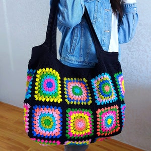 Crochet Bag, Granny Square Bag, Patchwork Bag, Shoulder Bag, Colorful Bag, Boho Bag, Summer Bag, Granny Square Afghan Bag, Gift Christmas image 8