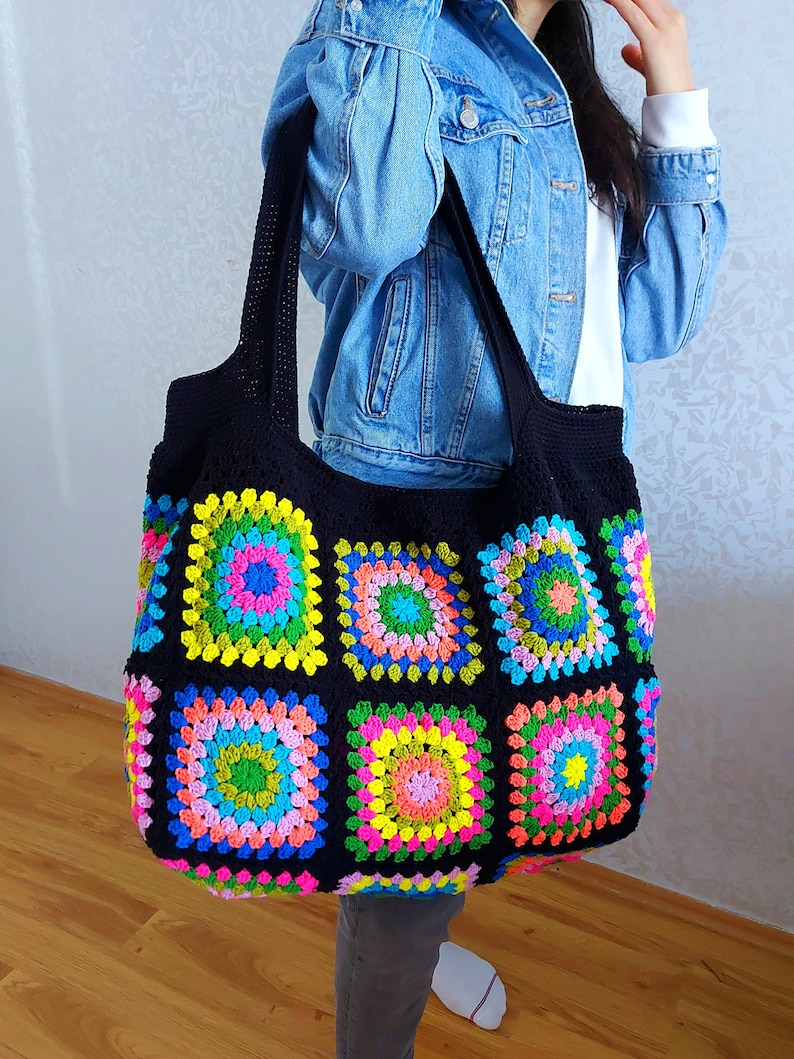 Crochet Bag, Granny Square Bag, Patchwork Bag, Shoulder Bag, Colorful Bag, Boho Bag, Summer Bag, Granny Square Afghan Bag, Gift Christmas image 8