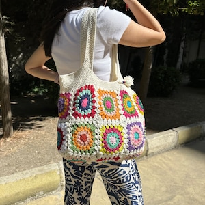 Crochet Bag, Granny Square Bag, Shoulder Bag, Patchwork Bag, Colorful Bag, Women's Bag, Summer Bag, Afghan Bag, Boho Bag, Cristamas Bag Gift image 5