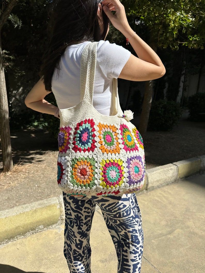 Crochet Bag, Granny Square Bag, Shoulder Bag, Patchwork Bag, Colorful Bag, Women's Bag, Summer Bag, Afghan Bag, Boho Bag, Cristamas Bag Gift image 5