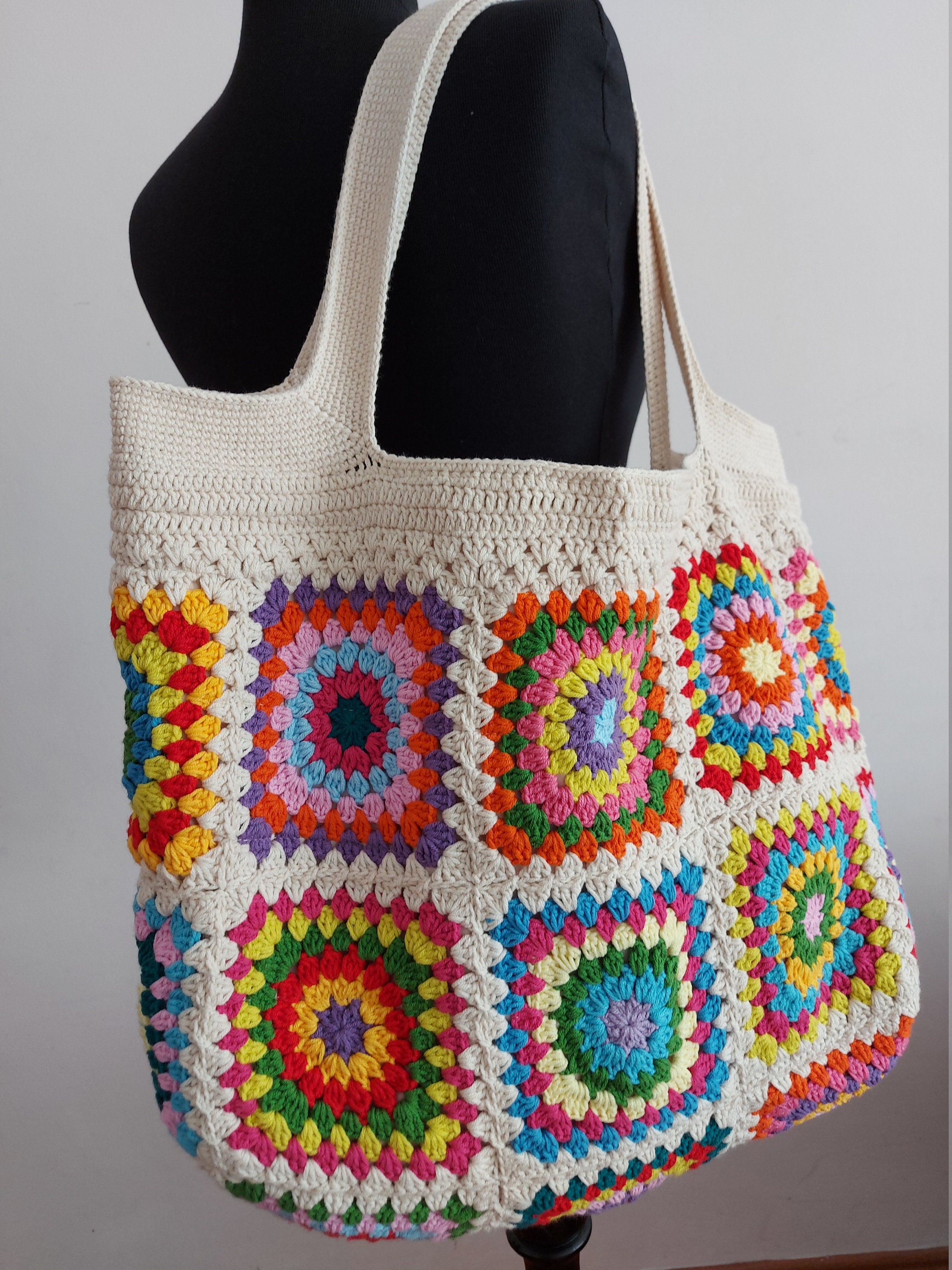 Crochet Granny Square Bag Bohemian Style Bag Knitting - Etsy UK
