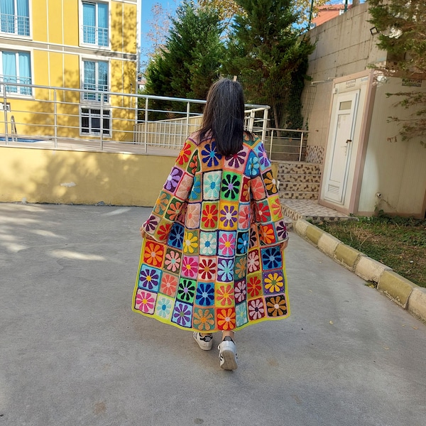 Crochet Granny Square Boho Cardigan: Handmade Crochet Sweaters Women, Knitwear Spring Style Women's Clothing
