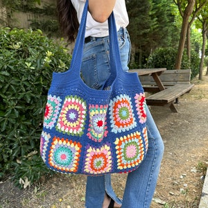 Crochet Bag, Granny Square Bag, Patchwork Bag, Granny Square Boho Bag, Shoulder Bag, Hippie Bag, Afghan Bag, Beach Bag, Gift for her/Mom image 5