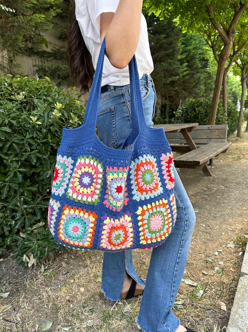 Crochet Bag, Granny Square Bag, Patchwork Bag, Granny Square Boho Bag, Shoulder Bag, Hippie Bag, Afghan Bag, Beach Bag, Gift for her/Mom image 5