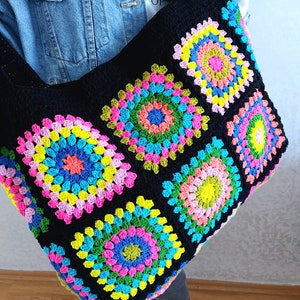 Crochet Bag, Granny Square Bag, Patchwork Bag, Shoulder Bag, Colorful Bag, Boho Bag, Summer Bag, Granny Square Afghan Bag, Gift Christmas image 10