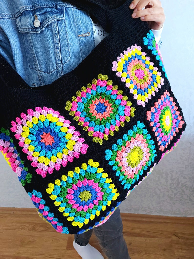 Crochet Bag, Granny Square Bag, Patchwork Bag, Shoulder Bag, Colorful Bag, Boho Bag, Summer Bag, Granny Square Afghan Bag, Gift Christmas image 10