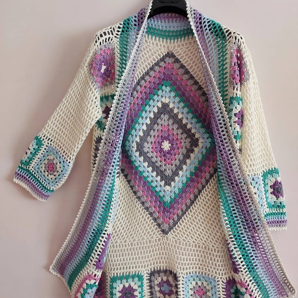 Handmade Granny Square Crochet Cardigan: Boho Patchwork Coat