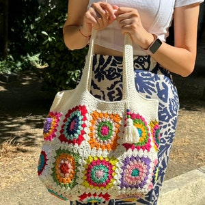 Crochet Bag, Granny Square Bag, Shoulder Bag, Patchwork Bag, Colorful Bag, Women's Bag, Summer Bag, Afghan Bag, Boho Bag, Cristamas Bag Gift image 6