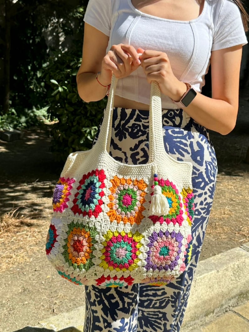 Crochet Bag, Granny Square Bag, Shoulder Bag, Patchwork Bag, Colorful Bag, Women's Bag, Summer Bag, Afghan Bag, Boho Bag, Cristamas Bag Gift image 6