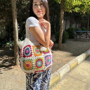 Crochet Bag, Granny Square Bag, Shoulder Bag, Patchwork Bag, Colorful Bag, Women's Bag, Summer Bag, Afghan Bag, Boho Bag, Cristamas Bag Gift image 9