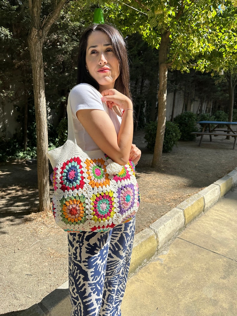 Crochet Bag, Granny Square Bag, Shoulder Bag, Patchwork Bag, Colorful Bag, Women's Bag, Summer Bag, Afghan Bag, Boho Bag, Cristamas Bag Gift image 9