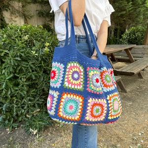 Crochet Bag, Granny Square Bag, Patchwork Bag, Granny Square Boho Bag, Shoulder Bag, Hippie Bag, Afghan Bag, Beach Bag, Gift for her/Mom image 7