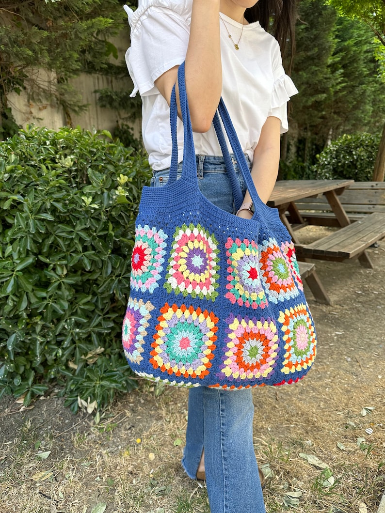 Crochet Bag, Granny Square Bag, Patchwork Bag, Granny Square Boho Bag, Shoulder Bag, Hippie Bag, Afghan Bag, Beach Bag, Gift for her/Mom image 7