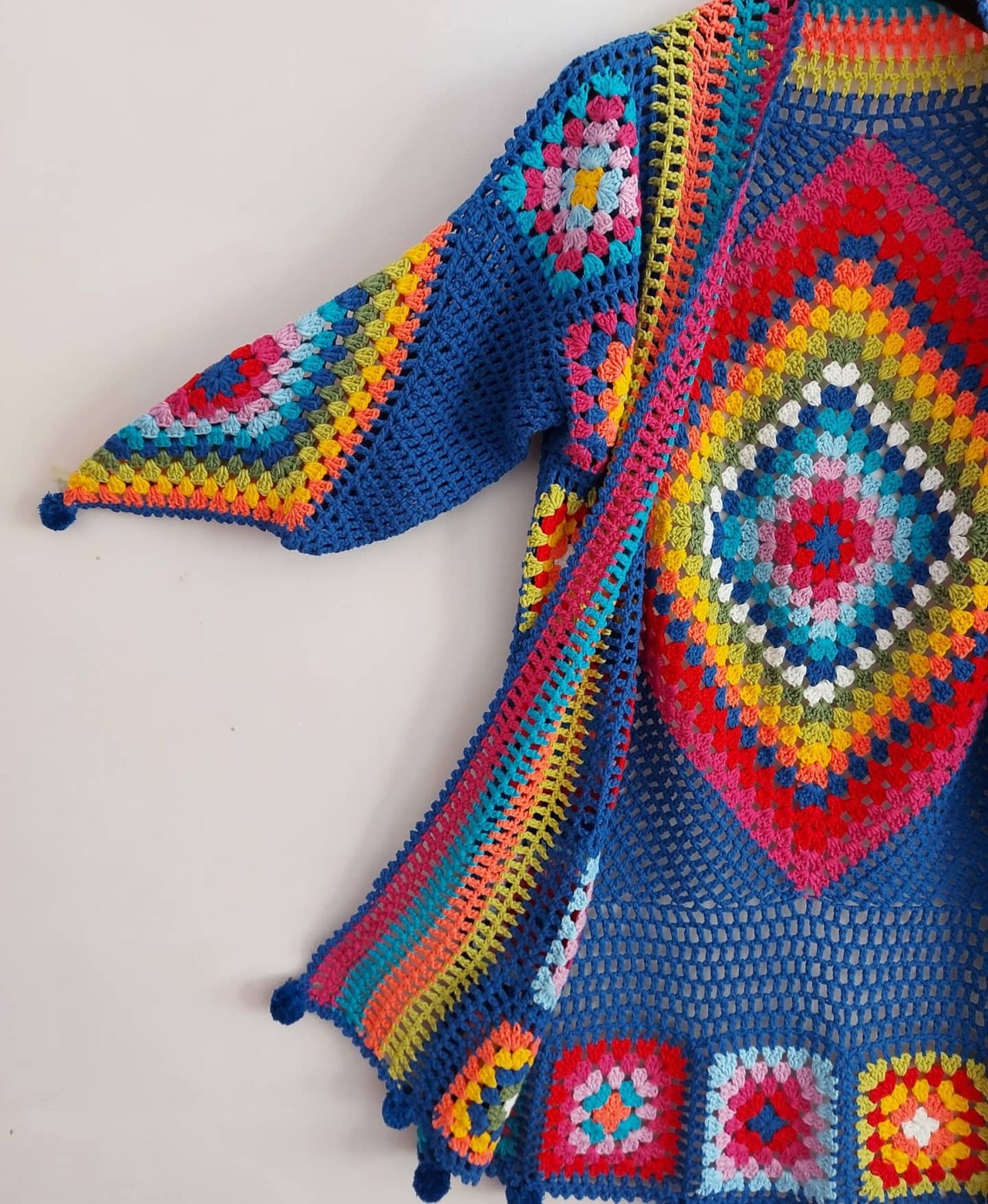 Crochet Granny Square Cardigan Crochet Boho Jacket Handknit Etsy