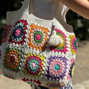 Crochet Bag, Granny Square Bag, Shoulder Bag, Patchwork Bag, Colorful Bag, Women's Bag, Summer Bag, Afghan Bag, Boho Bag, Cristamas Bag Gift image 7
