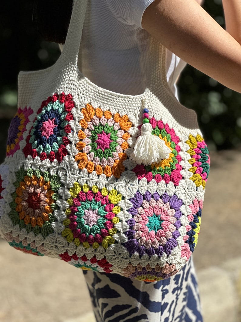 Crochet Bag, Granny Square Bag, Shoulder Bag, Patchwork Bag, Colorful Bag, Women's Bag, Summer Bag, Afghan Bag, Boho Bag, Cristamas Bag Gift image 7