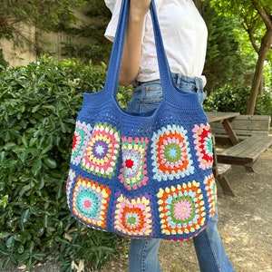 Crochet Bag, Granny Square Bag, Patchwork Bag, Granny Square Boho Bag, Shoulder Bag, Hippie Bag, Afghan Bag, Beach Bag, Gift for her/Mom image 3