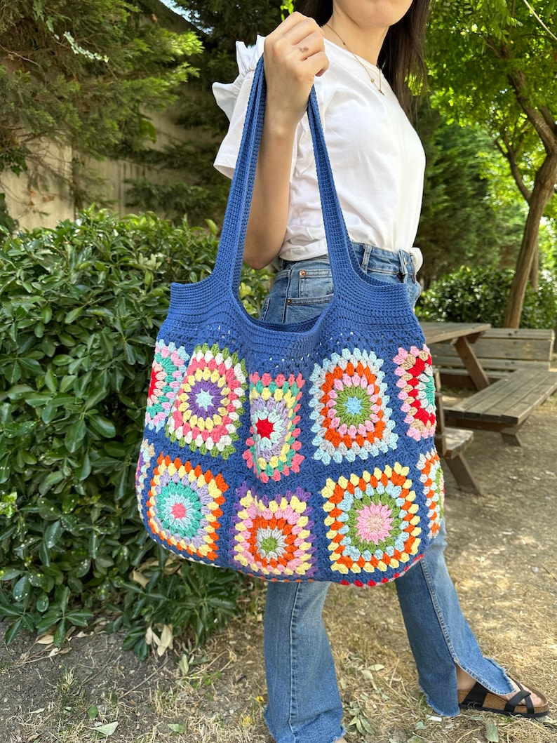 Crochet Bag, Granny Square Bag, Patchwork Bag, Granny Square Boho Bag, Shoulder Bag, Hippie Bag, Afghan Bag, Beach Bag, Gift for her/Mom image 3