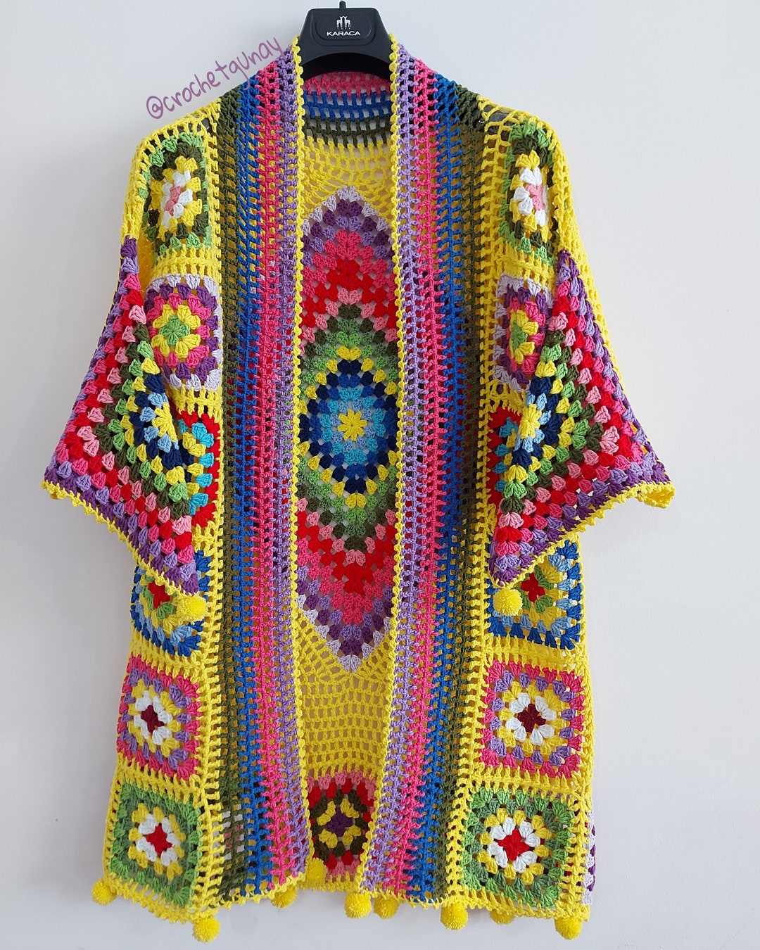 Granny Square Yellow Cotton for Women Cardigan, Afghan Crochet Coat ...