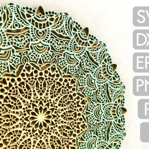 3D Mandala SVG Files, Layered Mandala DXF cut files, Laser Cut Mandala Multilayer, files for cnc router, Laser Cut template M26