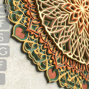 3D Mandala SVG Files, Layered Mandala DXF cut files, Laser Cut Mandala Multilayer, files for cnc router, Laser Cut template M22