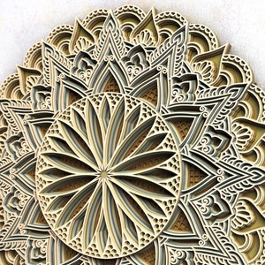 3D Mandala SVG Files, Layered Mandala DXF cut files, Laser Cut Mandala Multilayer, files for cnc router, Laser Cut template M33