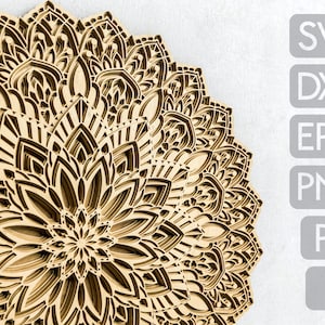 3D Mandala SVG Files, Layered Mandala DXF cut files, Laser Cut Mandala Multilayer, files for cnc router, Laser Cut template M21