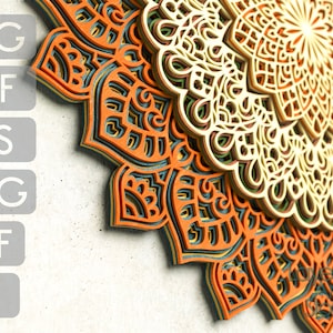 3D Mandala SVG Files, Layered Mandala DXF cut files, Laser Cut Mandala Multilayer, files for cnc router, Laser Cut template M23