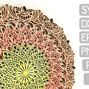 3D Mandala SVG Files, Layered Mandala DXF cut files, Laser Cut Mandala Multilayer, files for cnc router, Laser Cut template M27