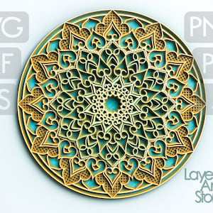 3D Mandala SVG Files, Layered Mandala DXF cut files, Laser Cut Mandala Multilayer, files for cnc router, Laser Cut template M34