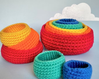 Rainbow nesting bowls crochet pattern