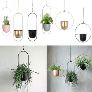 Hanging Planter Hanging Plant Pot Planter Metal Plant Pink Gray Black Pink Gold Indoor Plant Shelf Plant Stand Plant Holder