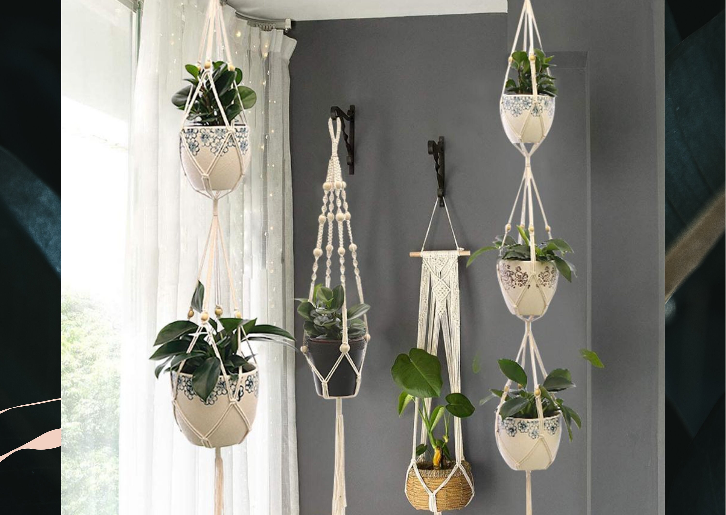 veiligheid roterend leren Bloempot macrame plantenhanger plantenpot met haken - Etsy Nederland