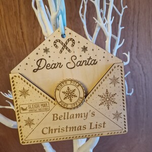 Lieber Santa Holzumschlag, hängende Verzierung, Brief an den Weihnachtsmann, Weihnachtswunschliste, Weihnachtswunschliste. personalisiert