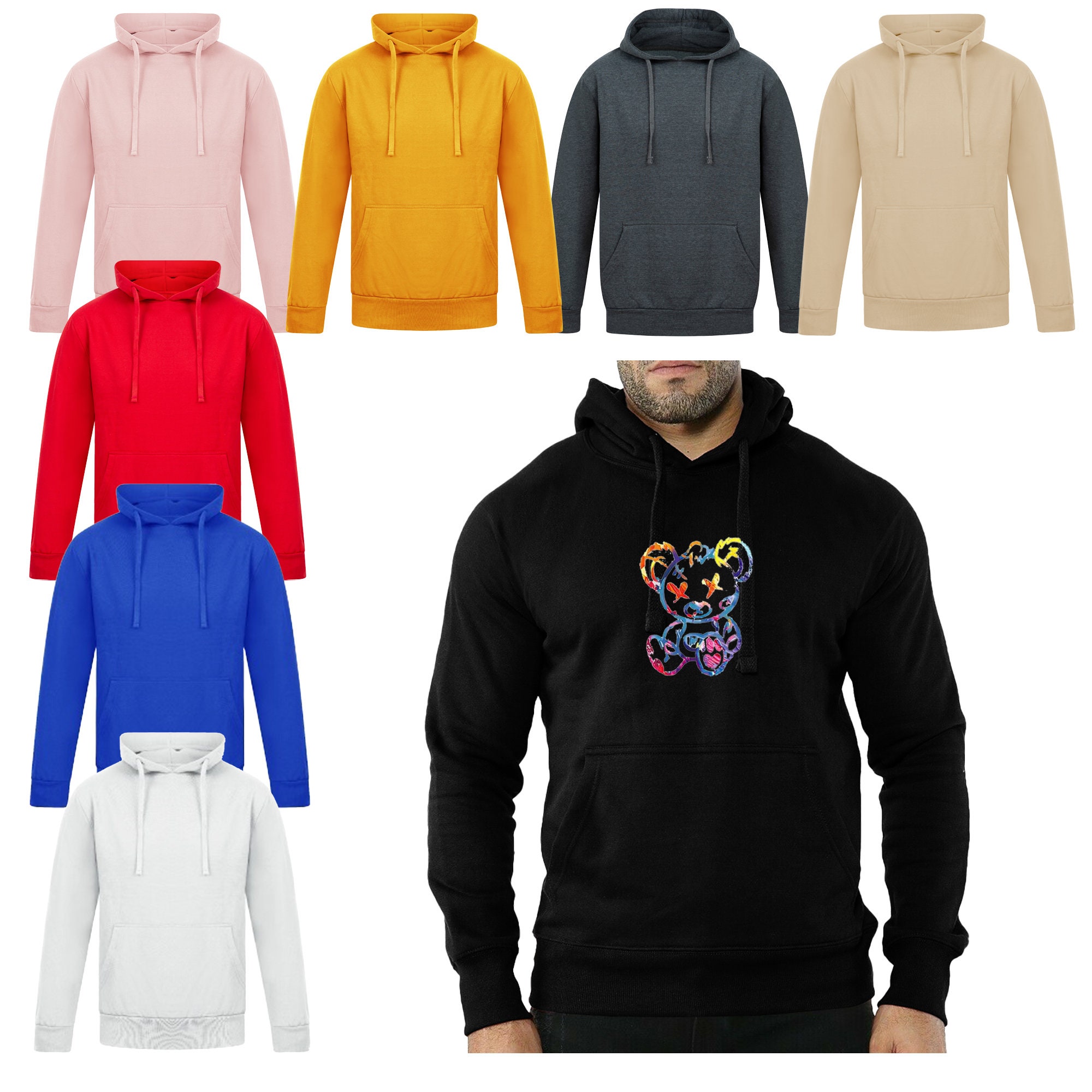 Multi Color Teddy Bear High Quality Printed Unisex Hoodie Sweatshirt Tshirts Etsy UK
