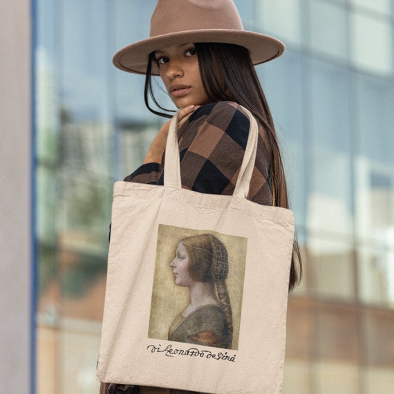 Davinci Tote Bag Fine Art Tote Golden Woman Davinci Dark Academia Cotton Canvas Tote Bag Fine Art Book Bag Davinci Light Academia Book Bag Etsy UK