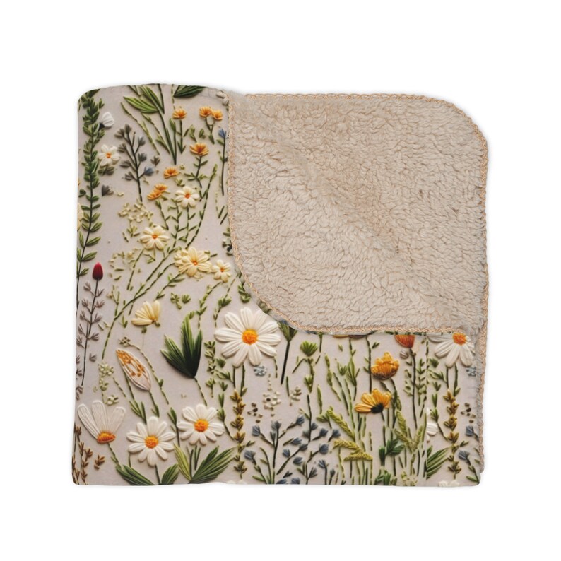 Embroidered Aesthetic Blanket Digitally Printed Embroidery Daisy Blanket Simple Aesthetic Gift