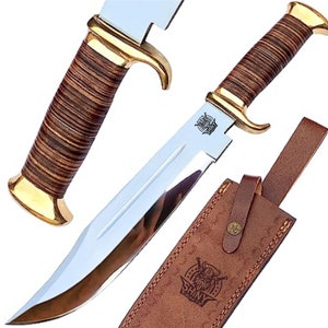 18&quot; Large Handmade Bowie Knife, Crocodile Dundee Knife D2 Steel/ Damascus Steel Hunting Knives With Premium Leather Sheath