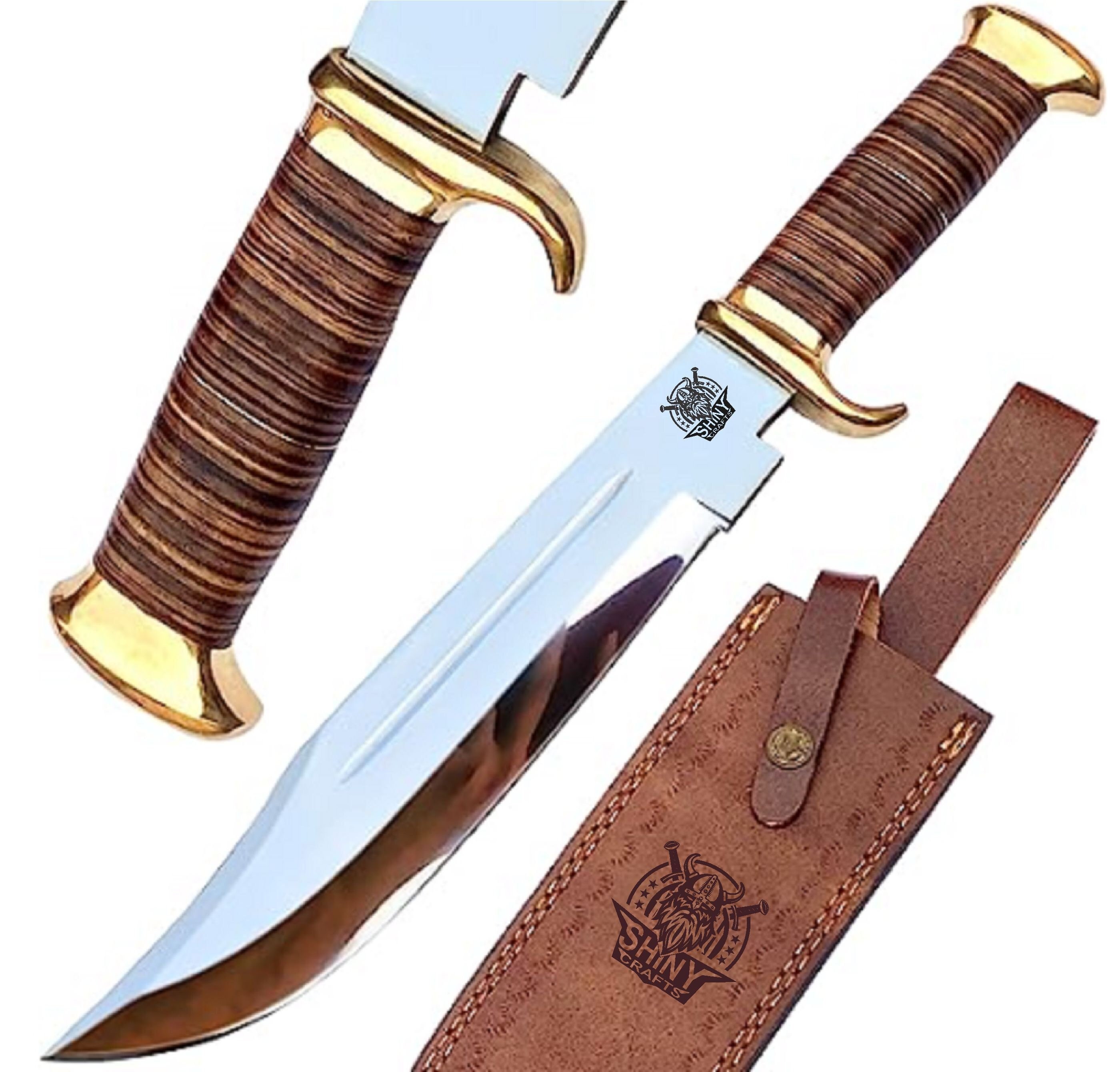 18" Large Handmade Bowie Knife, Crocodile Dundee Knife D2 Steel/ Damascus Steel Hunting Knives With Premium Leather Sheath