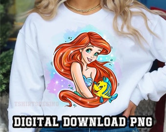 Princess Mermaid, La Sirenita 1PNG files Sublimation Princess Design Hand Drawn Shirt Cup Cartoon character clipart Digital Instant download