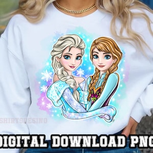 Princess Anna elsa sisters 1PNG files Sublimatio Princess Design Hand Drawn for Shirt Cup Cartoon character clipart Digital Instant download
