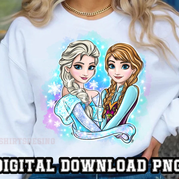 Princess Anna elsa sisters 1PNG files Sublimatio Princess Design Hand Drawn for Shirt Cup Cartoon character clipart Digital Instant download