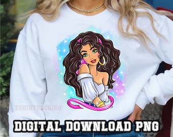 File Princess 1PNG Sublimazione Princess Design disegnato a mano per la camicia Coppa Clipart personaggio dei cartoni animati Digital Instant download