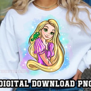Arquivos 1PNG da Princesa Rapunzel Sublimação Princesa Design Desenhado à Mão para Camisa Copa Personagem de desenho animado clipart Digital Download instantâneo