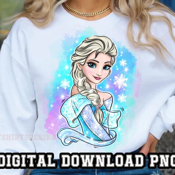 Princess Elsa snow sisters 1PNG files Sublimatio Princess Design Hand Drawn for Shirt Cup Cartoon character clipart Digital Instant download